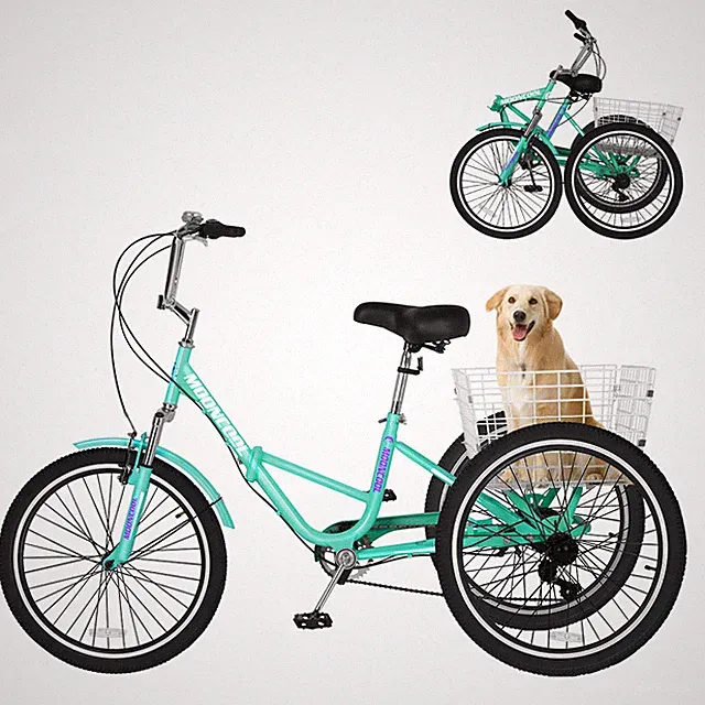 MOONCOOL 7 Speed Adult Folding Tricycle 26" 3 Wheels Adults Portable Bike Trike