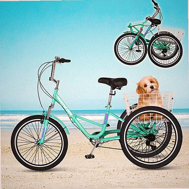 MOONCOOL Adult Folding Tricycle 3 Wheel 7 Speed Bike Foldable Trike 26" Wheels