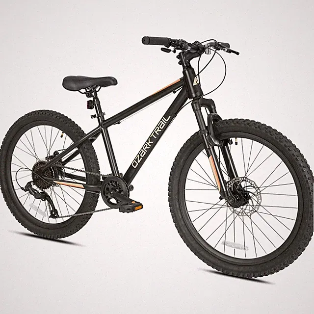 Teens 24" Ozark Trail Mountain Bike Off Road Tires, 8-Speed Bicycle, Black