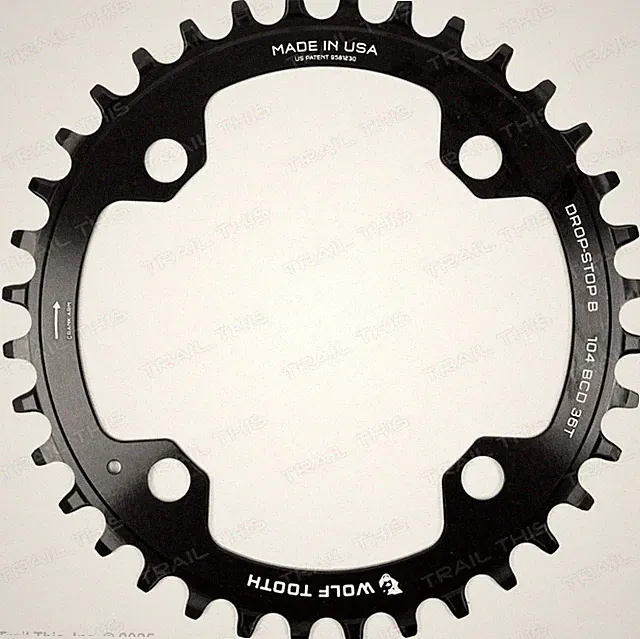 Wolf Tooth 4-Bolt Chainring 36T x 104 BCD Drop-Stop Bicycle - Black